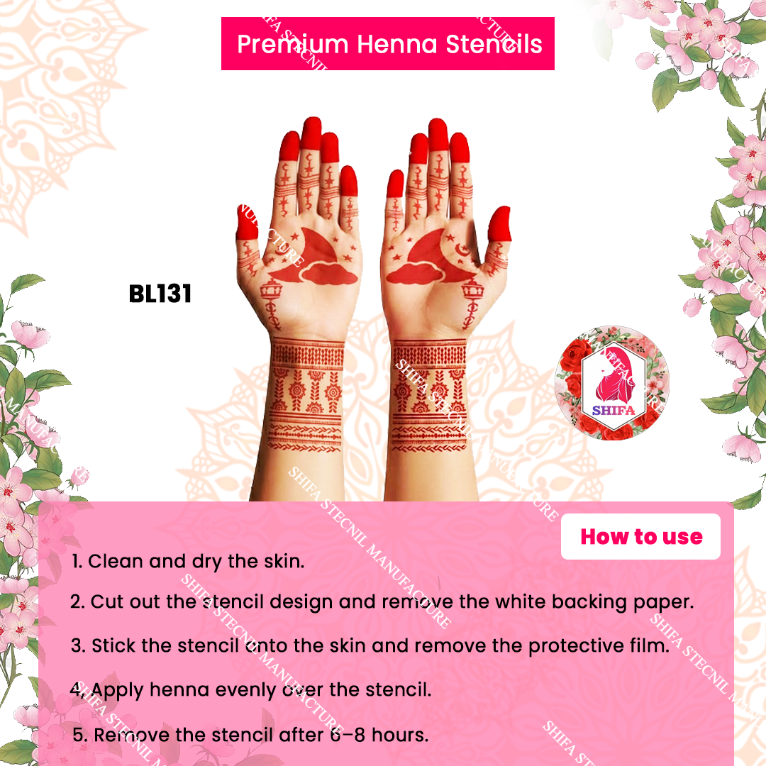 BL131 Chand Raat Serenity Mehndi Double Hand Henna Stencil